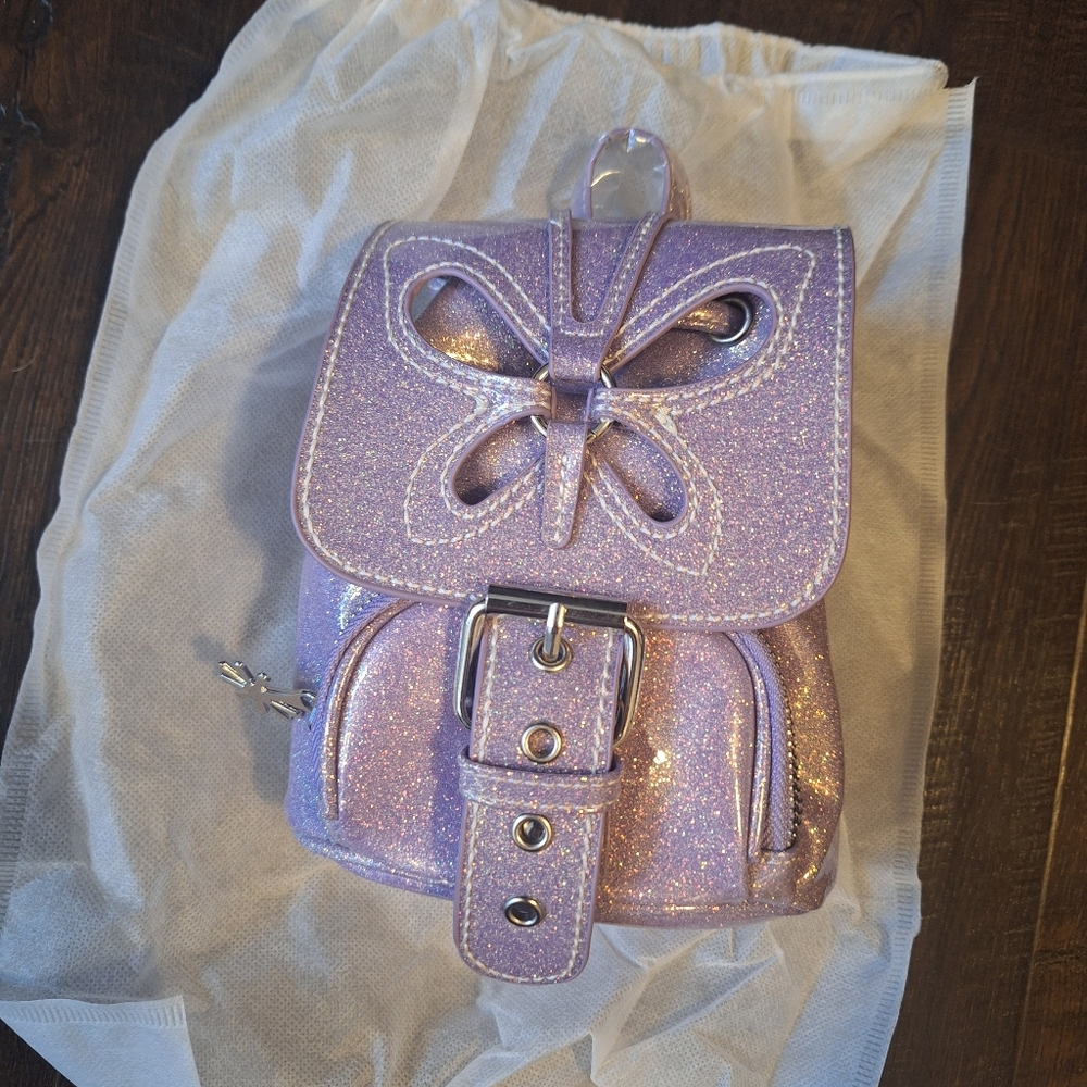 Dolls Kill Delias Purple Glittery Butterfly Mini Backpack